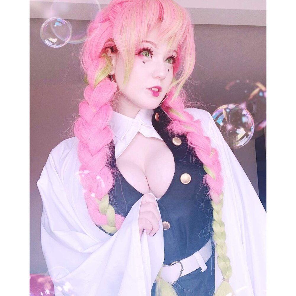 ✨ Women's Max Beauty Anime Pink and Green Wigs Cosplay Braided Hairs Pigtails - Picture 8 of 9